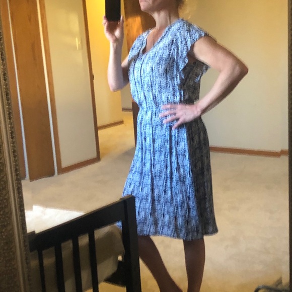 Dress: Short Sleeved Blue and White - Picture 5 of 9